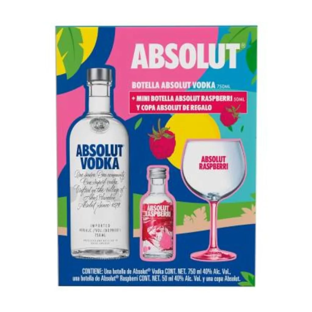 Vodka Absolut + Abs Raspbe +copa 750ml